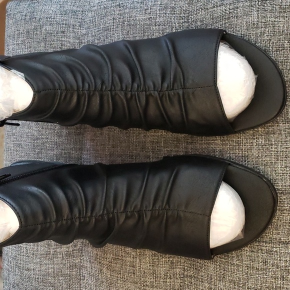 Syktkmx Black Open Toe Slouchy Backless Side Zipper Sandal Boots in Black SZ 9 - Picture 5 of 14